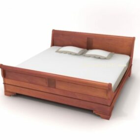 나무 더블 침대 컨트리 스타일 3d 모델