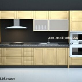 Armário de cozinha moderno em madeira amarela com forno modelo 3d