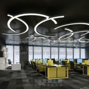 قاعة مكتب بإضاءة منحنية وأثاث نموذج ثلاثي الأبعاد