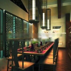 Rustic Restaurant Interior Scene 3d model