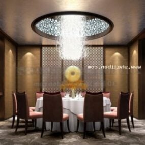 Ruang Makan Dengan Model 3d Pemandangan Interior Lampu Gantung Bulat