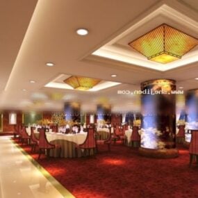 Restaurant With Red Carpet Interior Scene 3d model