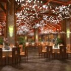 Restaurant With Decorative Ceiling Interior Scene