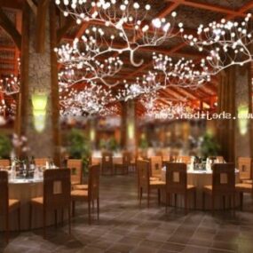 Restaurant With Decorative Ceiling Interior Scene 3d model