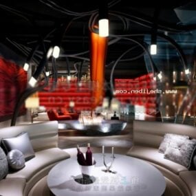 Modern Restaurant With Round Sofa Interior Scene 3d model