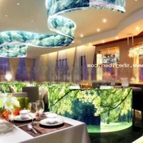 Modello 3d di scena interna di illuminazione di arte moderna del ristorante