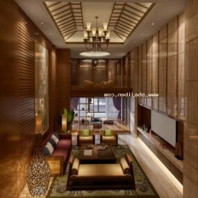 Luxusní 3D model interiéru scény teplého osvětlení v obývacím pokoji