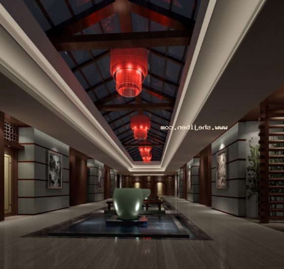Chinese Hotel Lobby Space Interior Scene