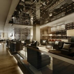 Modern Restaurant Interior Scene With Glass Ceiling 3d model