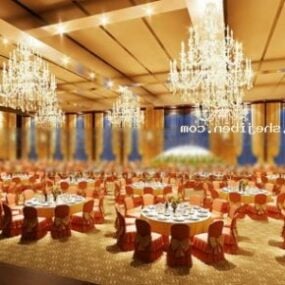 Adegan Interior Ballroom Dengan Lampu Hias model 3d