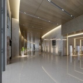 Modelo 3D da cena interior do espaço do corredor curvo