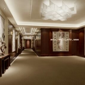 चीनी होटल कॉरिडोर आंतरिक दृश्य 3डी मॉडल