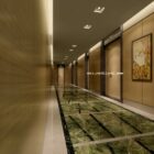 Scène d'intérieur de couloir d'ascenseur avec sol en marbre