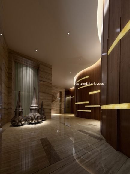 エレベーターの廊下の装飾的な壁のインテリアシーン