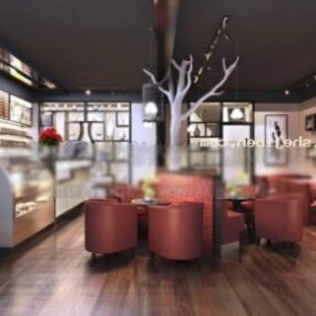 Coffee Restaurant With Display Cabinet 3d model