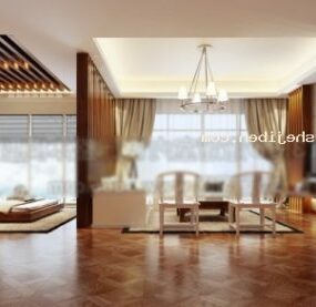 Hotel Room Bedroom With Living Room 3d model