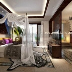 Hotel Room Interior Scene With Poster Bed 3d model