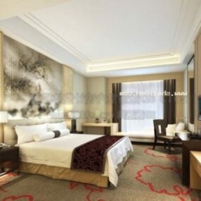 Hotel Room Interior Scene With Brown Carpet 3d model