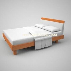 Minimalist Wood Double Bed V1 3d model