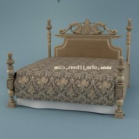 Modelo 3D de móveis de cama antiga com cama francesa
