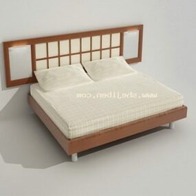 Japanese Double Bed Wood Furniture 3d model