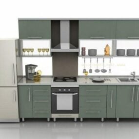 3д модель зеленой кухонной корпусной мебели
