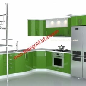 3д модель кухонной корпусной мебели с бытовой техникой