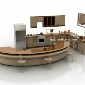 3д модель изогнутого шкафа кухонной корпусной мебели