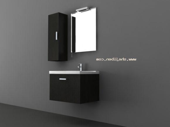 Schwarzes Waschbecken mit Spiegel