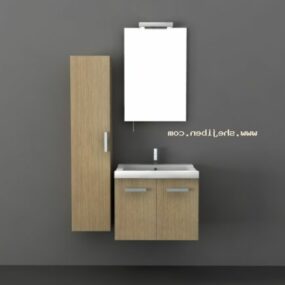 Wood Wash Basin With Rectangle Mirror 3d model