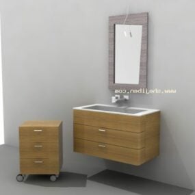 Wash Basin Wooden With Mirror 3d model