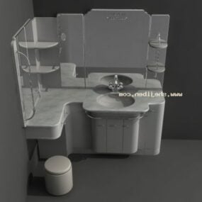 سینک ظرفشویی نبشی با کابینت مدل سه بعدی