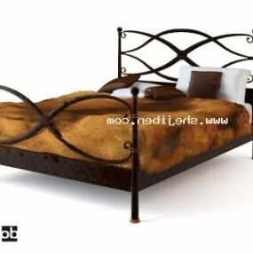 Rustic Double Bed Iron Frame 3d model