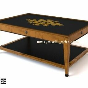Coffee Table Wood Frame Black Top 3d model