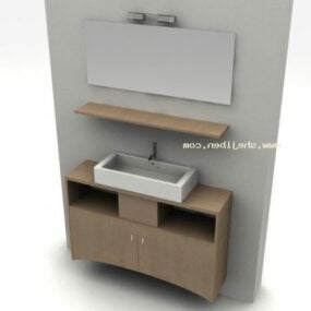 Modelo 3D de material de madeira para lavatório moderno