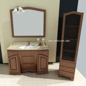 Wood Cabinet Wash Basin 3d model