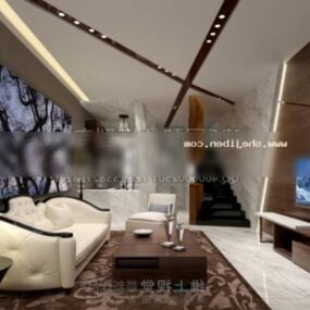 Living Room Interior Scene With Ceiling Decorative 3d model