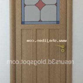 דלת עץ עם חלון נפתח דגם תלת מימד