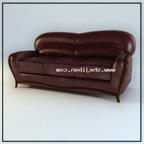Sofá de cuero color rojo oscuro modelo 3d