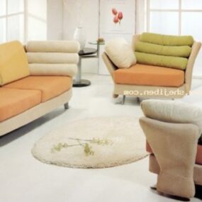 3д модель современного цветного дивана с круглым ковром
