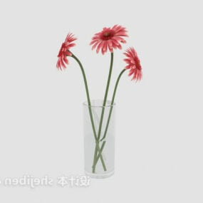 Modello 3d di fiori rossi decorativi in ​​vaso per interni