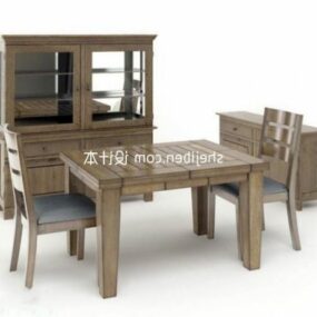 Čínský ležérní jídelní stůl a židle 3D model