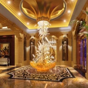 Golden Hotel Hall Interior Scene 3d-model