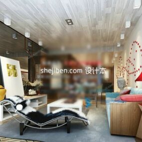Sala de estar asiática con muebles modelo 3d
