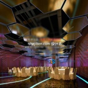 Modello 3d della scena interna notturna del ristorante dell'hotel