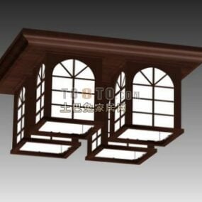 3д модель китайского потолочного светильника из дерева