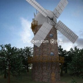 Modelo 3d do moinho de vento da Holanda