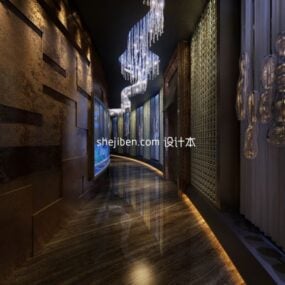 Hotel Corridor With Decoration Interior Scene 3d model