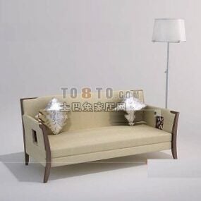 Καναπές με μαξιλάρι και φωτιστικό δαπέδου τρισδιάστατο μοντέλο