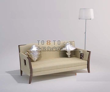 Sofa With Cushion And Floor Lamp